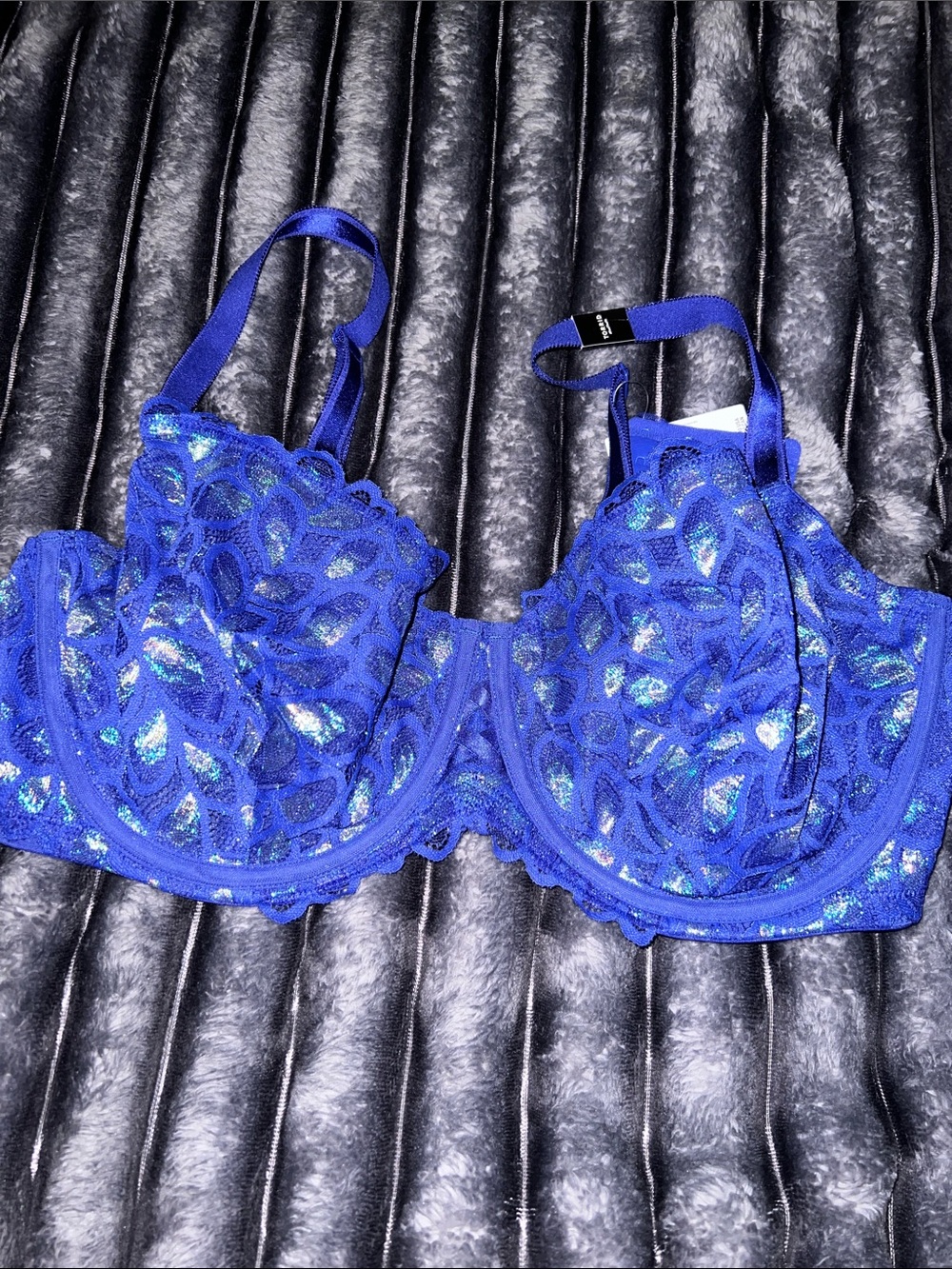 Torrid Blue Lace Underwire Bra with Iridescent Accents 42D